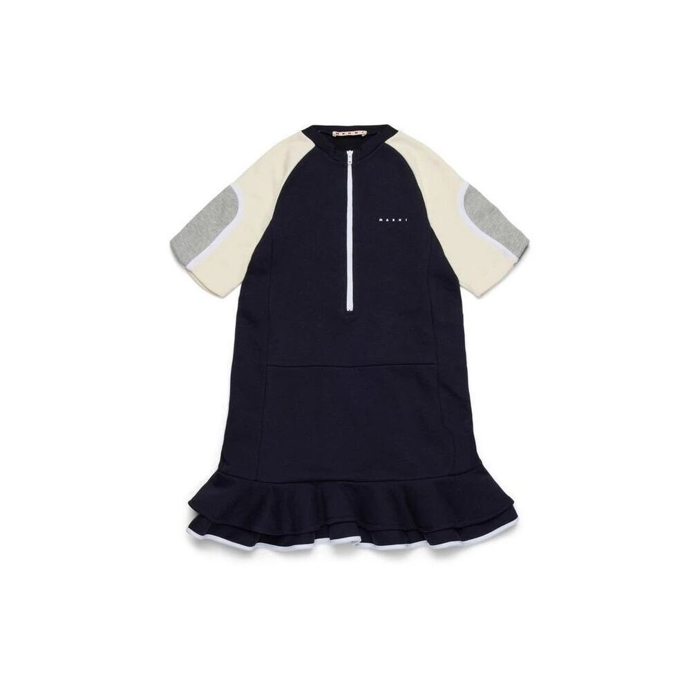 Marni Kids Navy Neoprene Ruffle Hem Zip Dress 12Y NWT NEW Designer Italy
